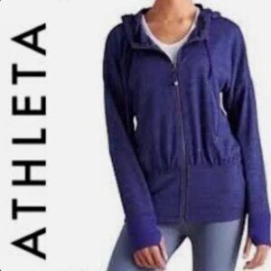 Athleta Zip Up‎ Athletic Jacket M BATWING ROBIN Purple Hoodie Full Zip Hood